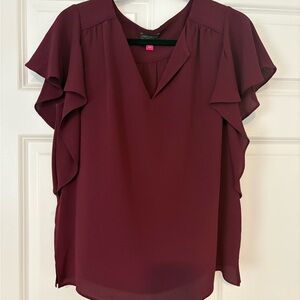 Vince Camuto Red Flutter Sleeve Ruffled Blouse